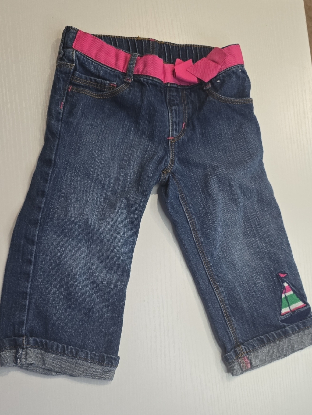 Gymboree Stripes & Anchors Girl's Denim Blue Jeans Capri Size 3t Sail Boat EUC